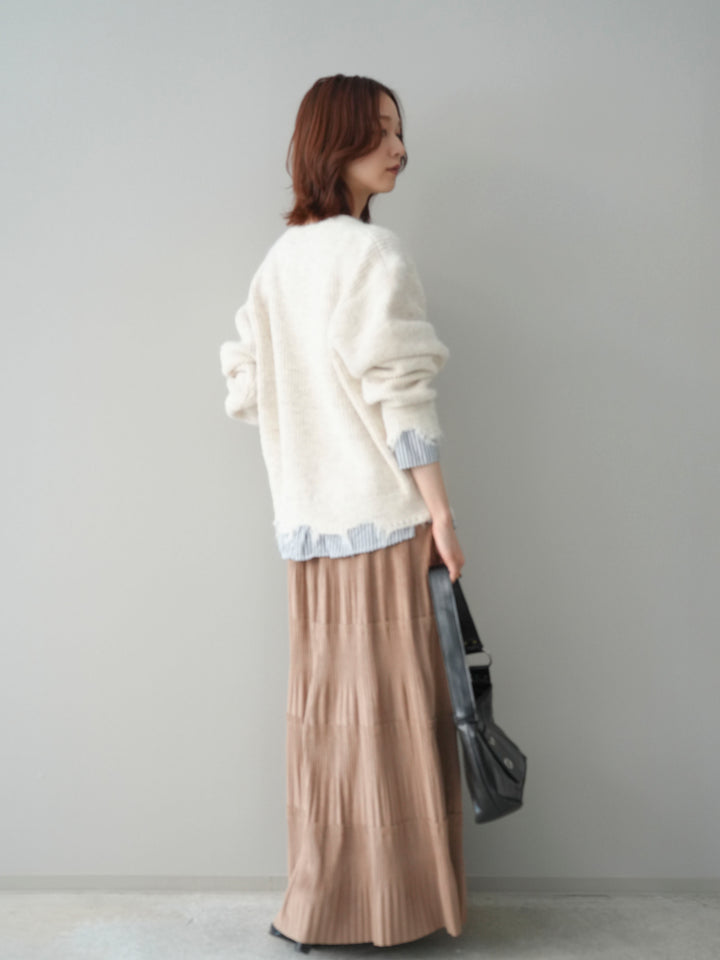 [予約]型押しスエードティアードプリーツスカート/beige