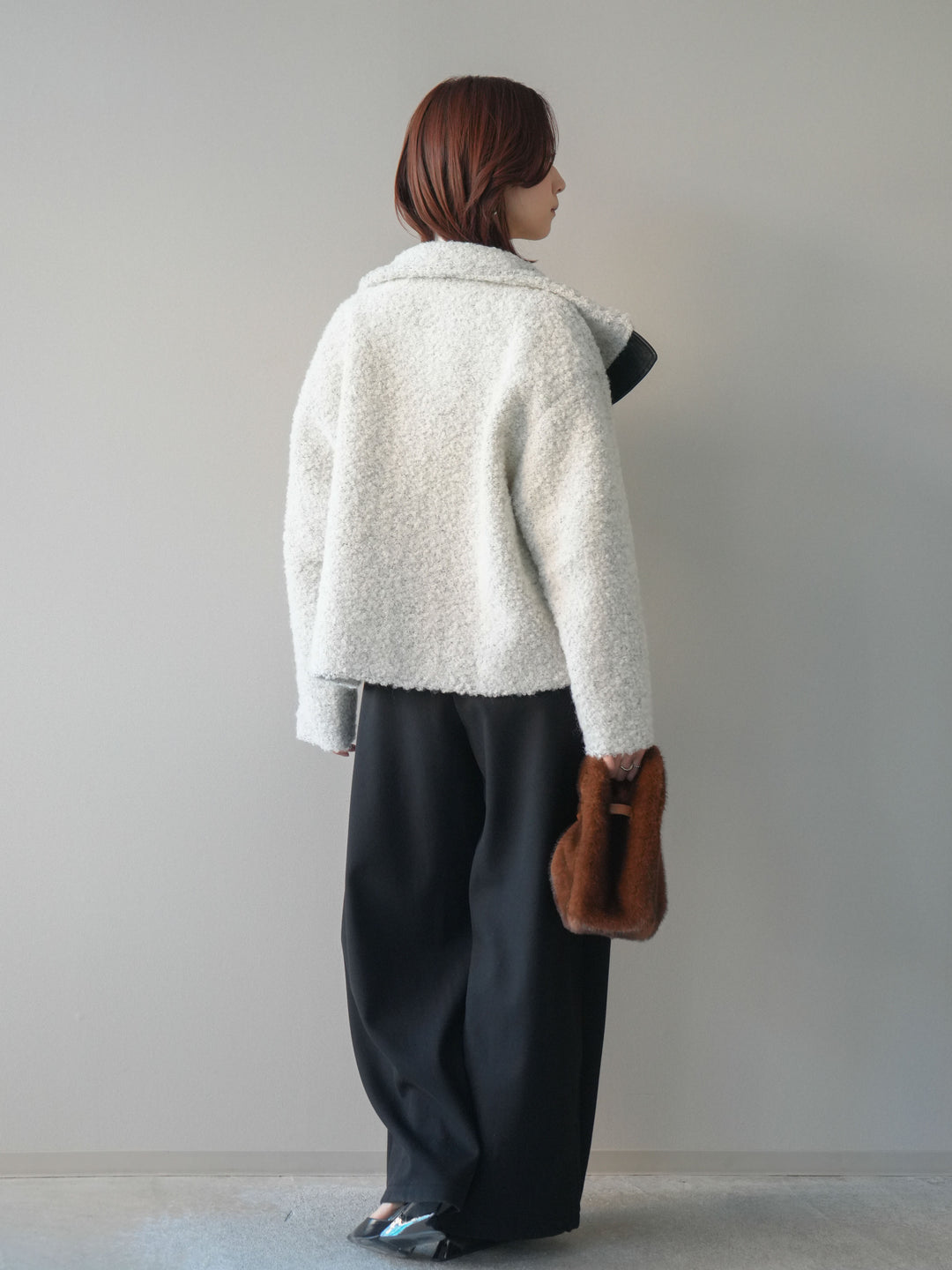 [予約]アニマル柄ベルト付きウールタッチワイドパンツ/black