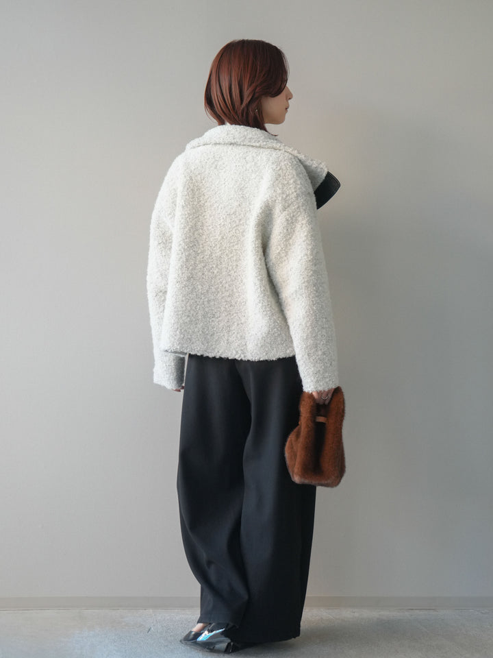 [予約]アニマル柄ベルト付きウールタッチワイドパンツ/black