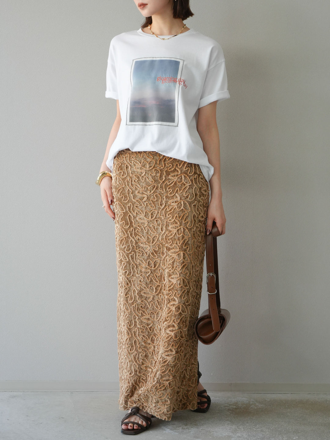 [予約]パイピングフラワーシアーベロアスカート/ベージュ