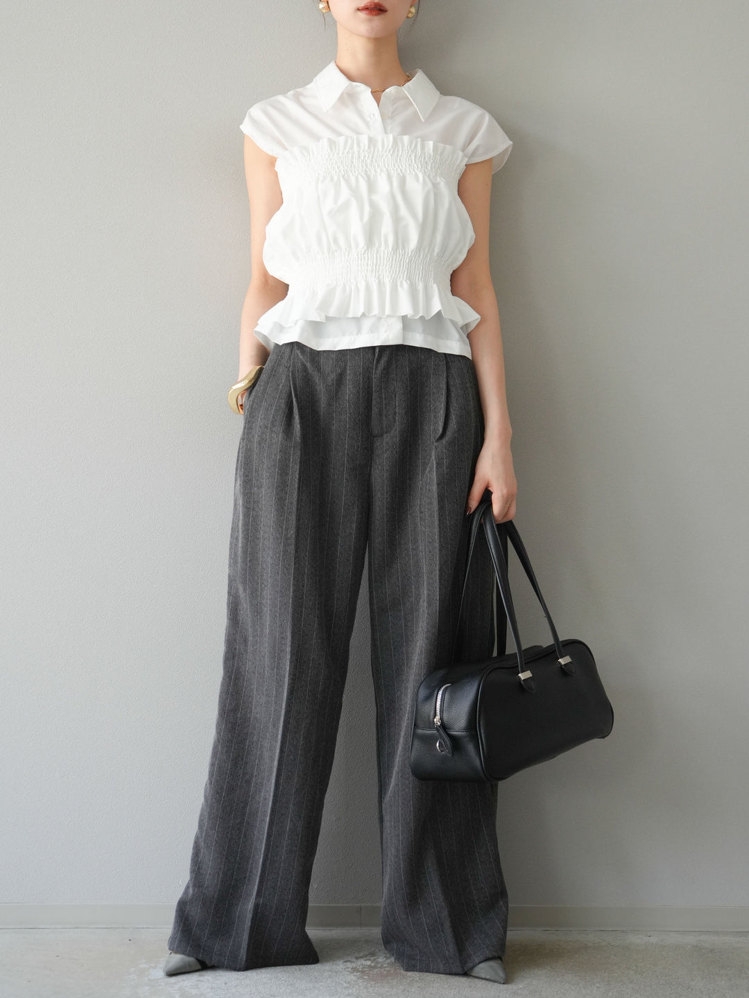 [予約]ブロードシャーリングビスチェ＆ノースリブラウスSET /オフ