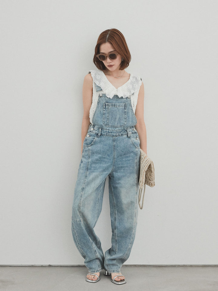 [予約]センターシームデニムサロペット /ライトブルー