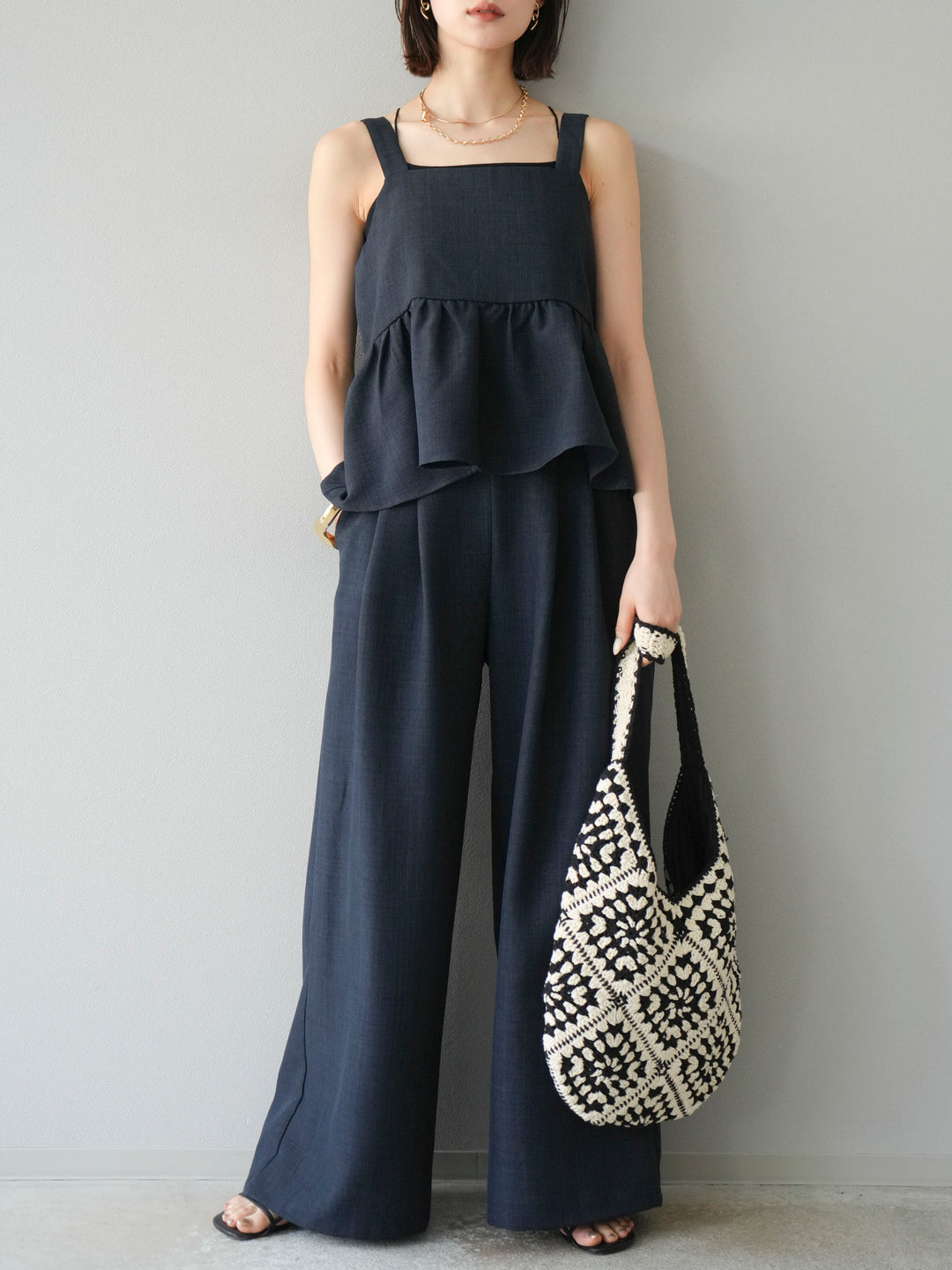 [予約]リネンライクビスチェ/チャコール