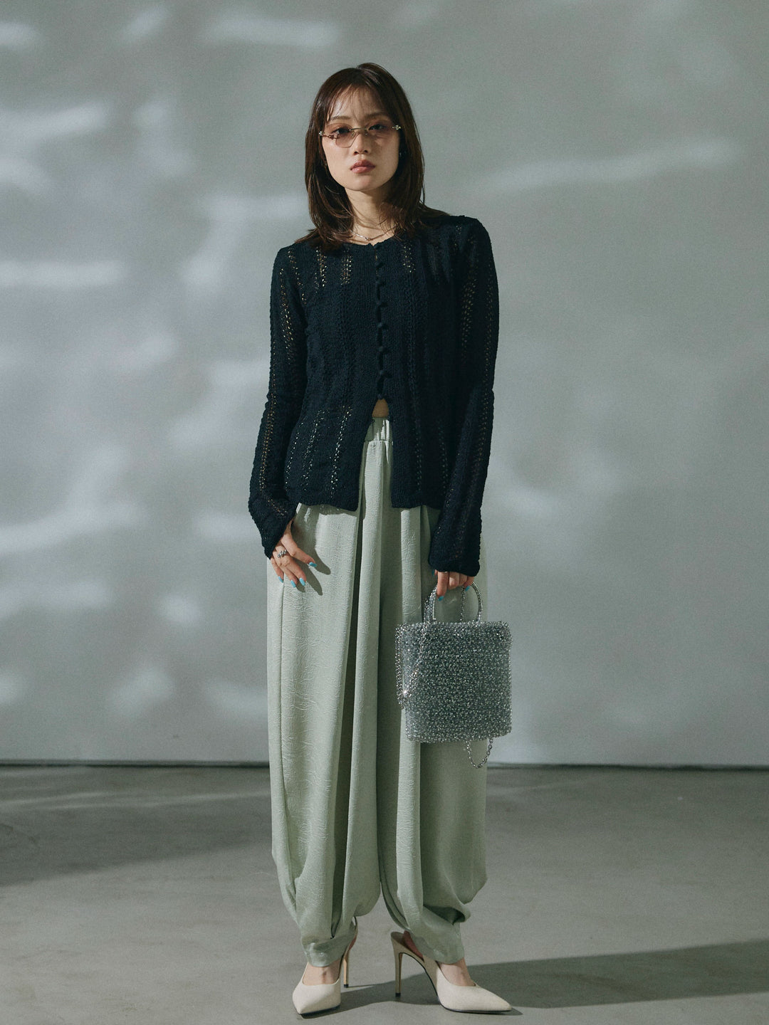 【Allure】[SET]透かし編みニットカーディガントップス+透かし編みニットカーディガントップス(2set)