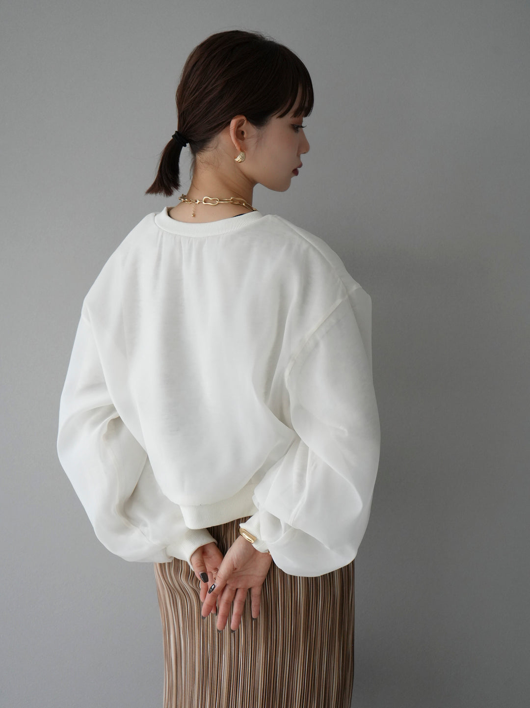 [予約]ラメシアーレイヤード裏毛クロップドプルオーバー/オートミール