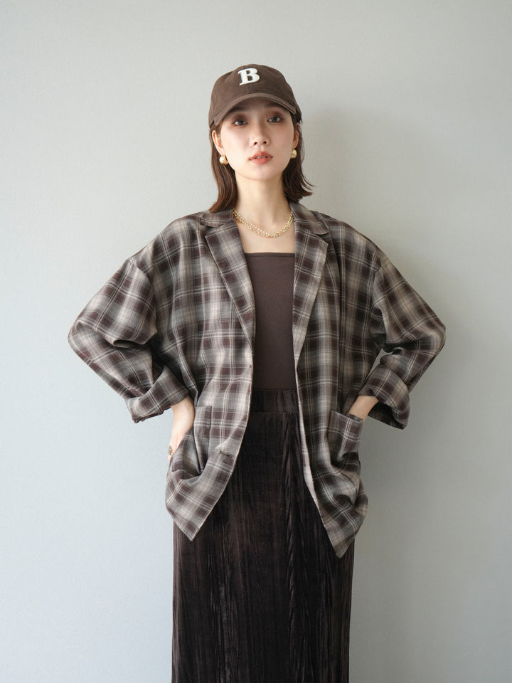 [予約]チェックシャツジャケット/ブラウン
