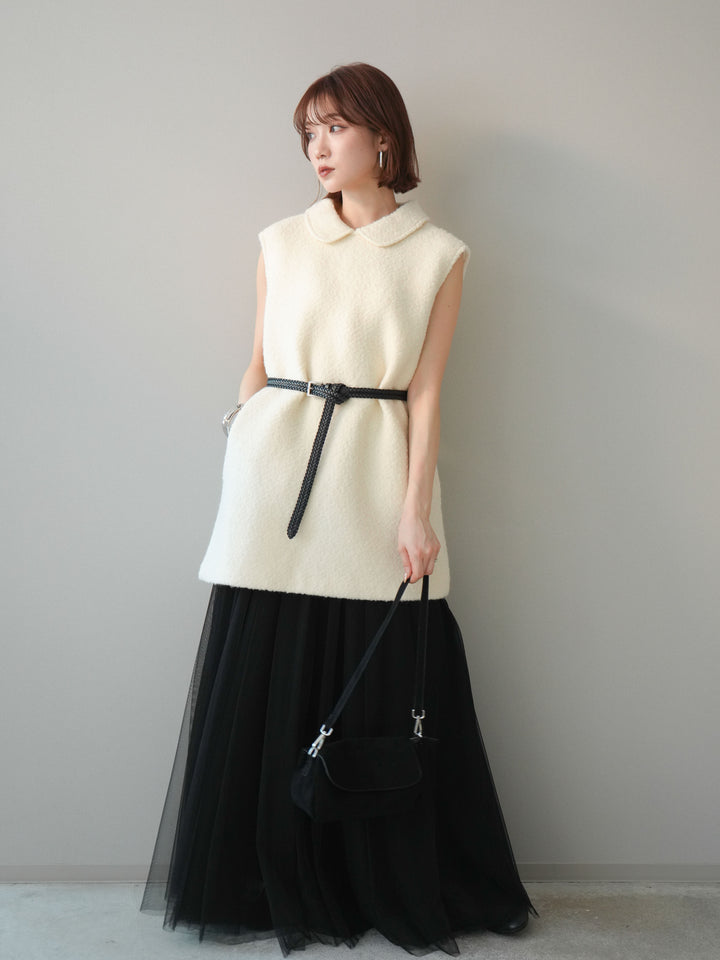 [SET]襟付きブークレミニワンピース+選べるアクセセット(2set)