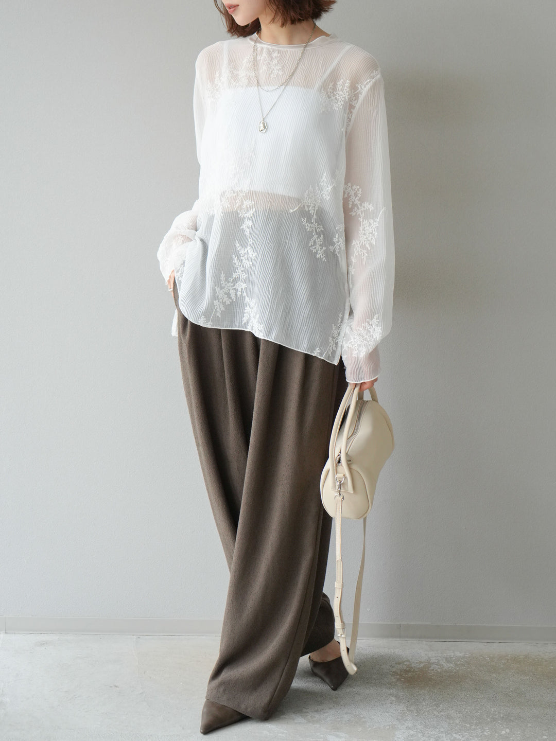 [予約]ネップワイドパンツ/ブラウン