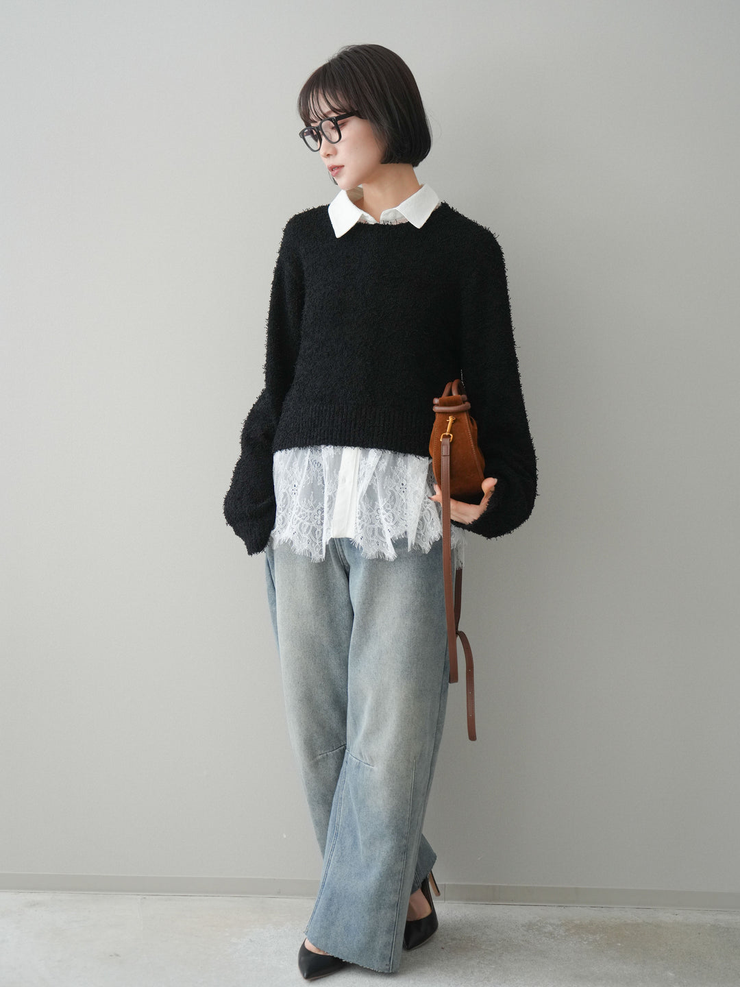 [予約]裏起毛カットオフカーブデニムパンツ/blue
