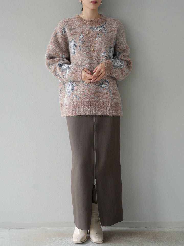 [預訂] 花提花金銀絲針織套頭衫/棕色