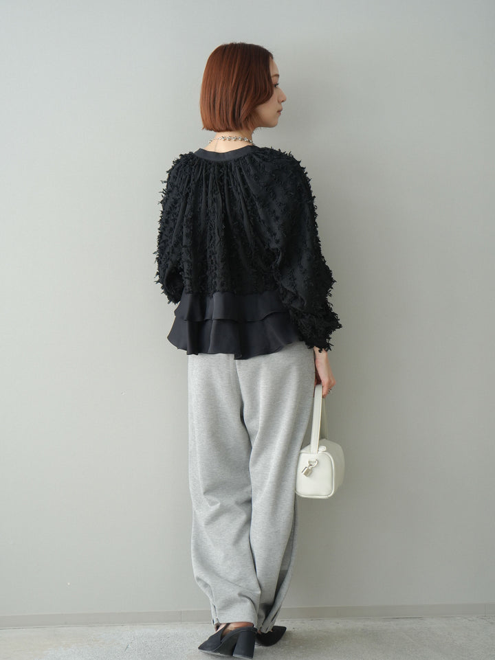 [SET]ジャガードぺプラムフリルブラウス+2WAYデザインスウェットパンツ(2set)