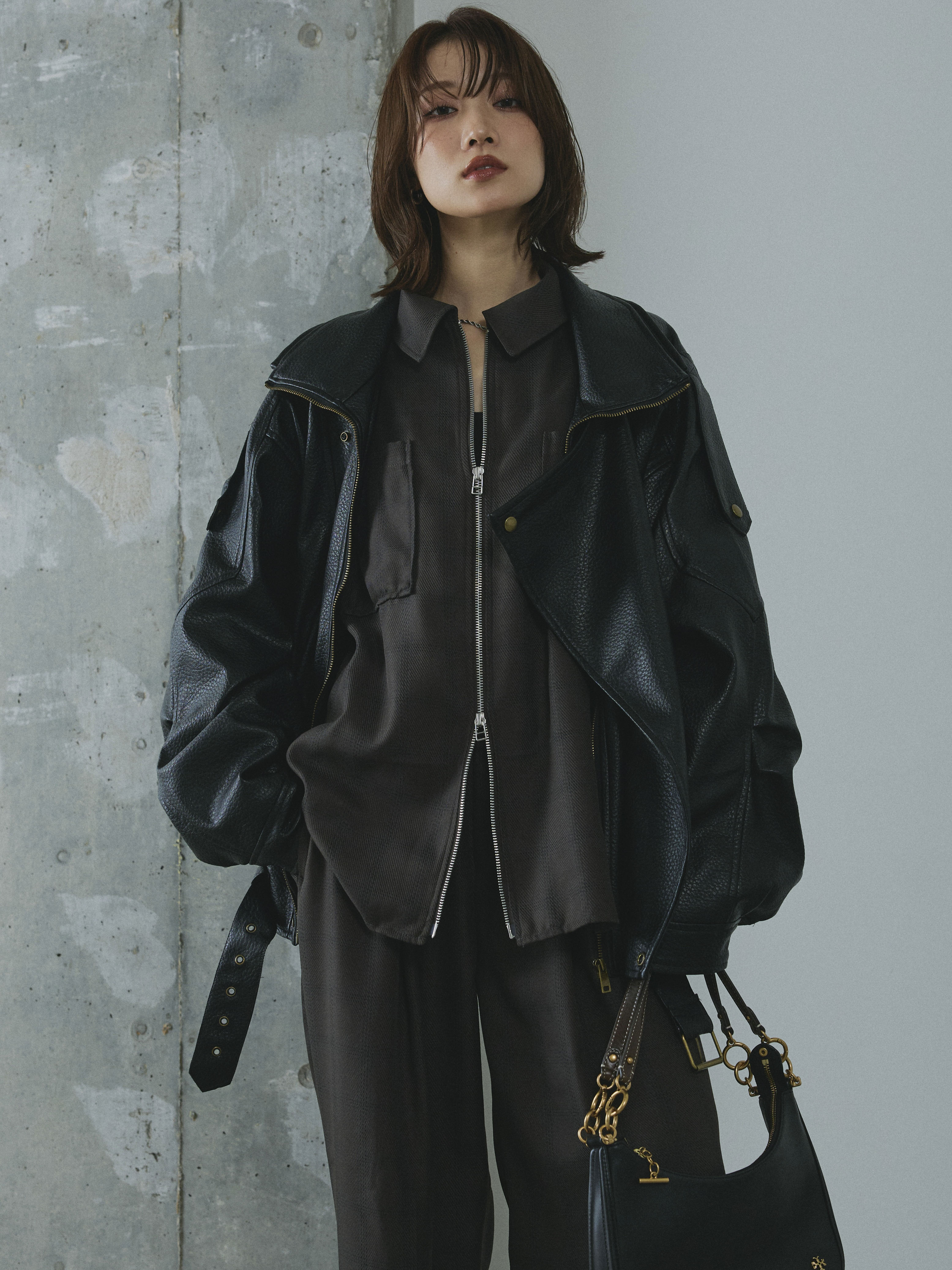 予約]スタンドカラーレザーブルゾン/black – Lumier