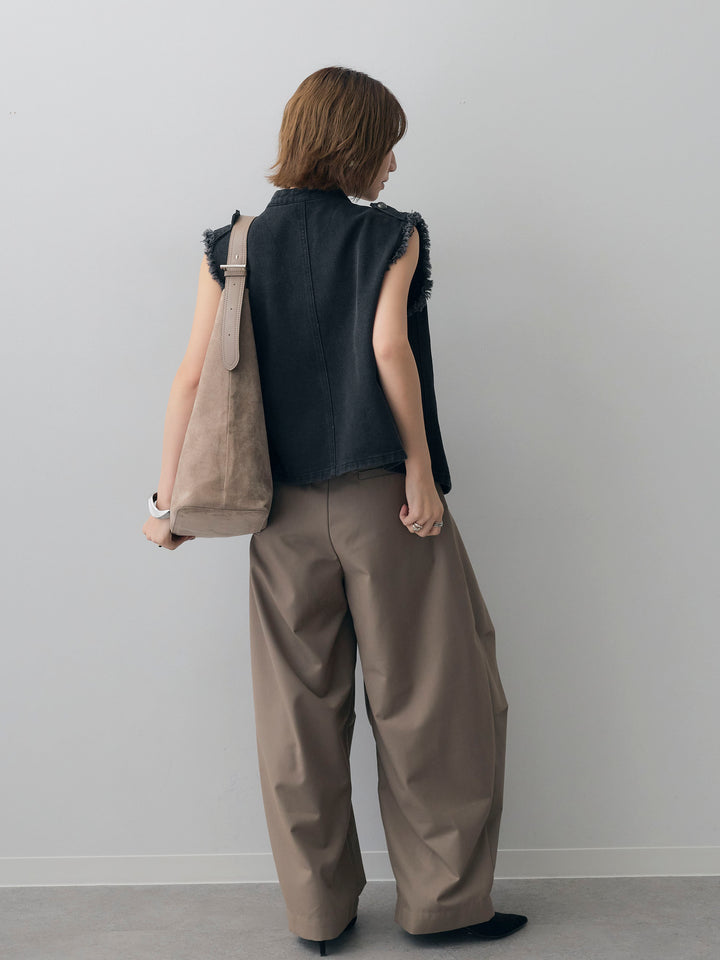[SET]ナポレオンデニムベスト+ベルトループカーブタックワイドパンツ(2set)