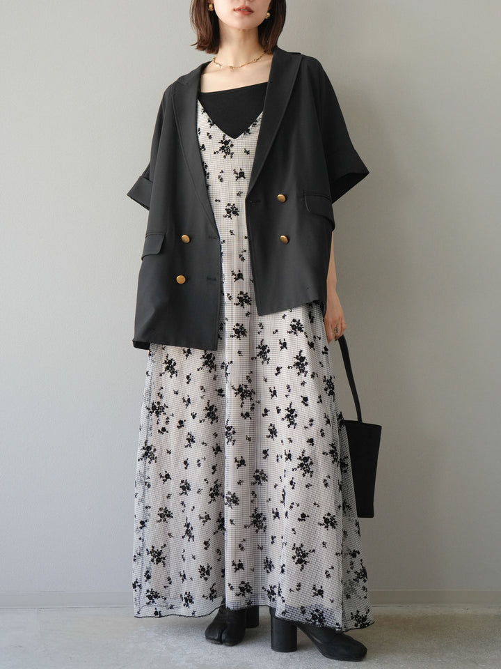 [套裝] 植絨薄紗層疊天鵝絨吊帶連身裙 + 金色紐帶半夾克 (2 套)