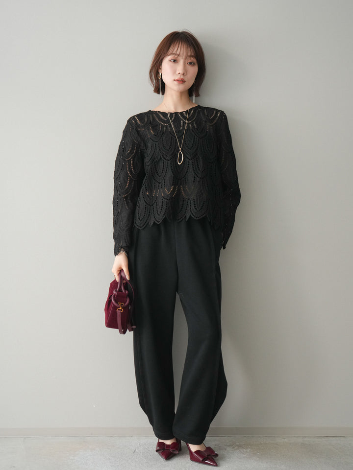 [予約]透かしコードレースブラウス/black