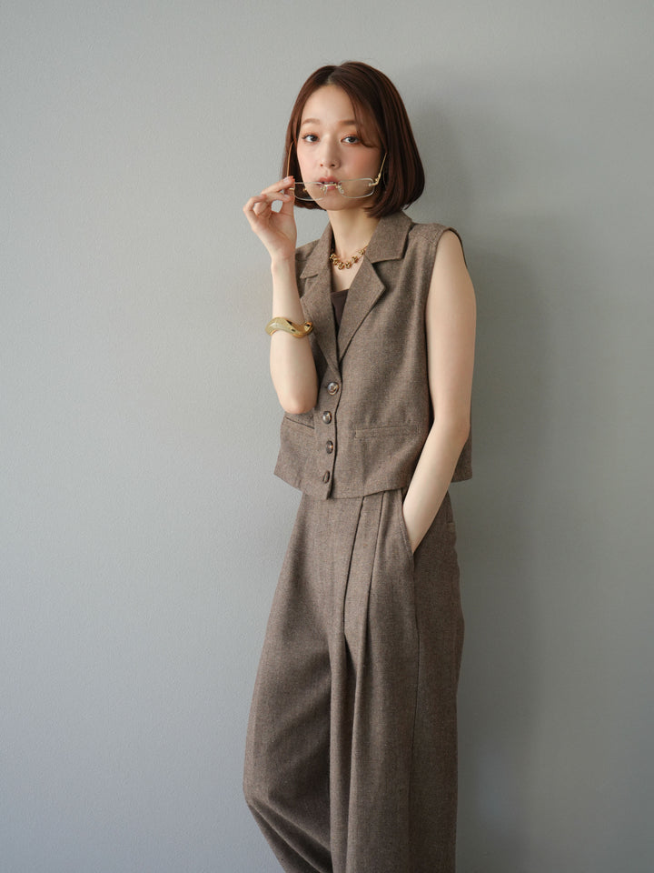 [予約]ツイードタッチテーラードジレ/ブラウン