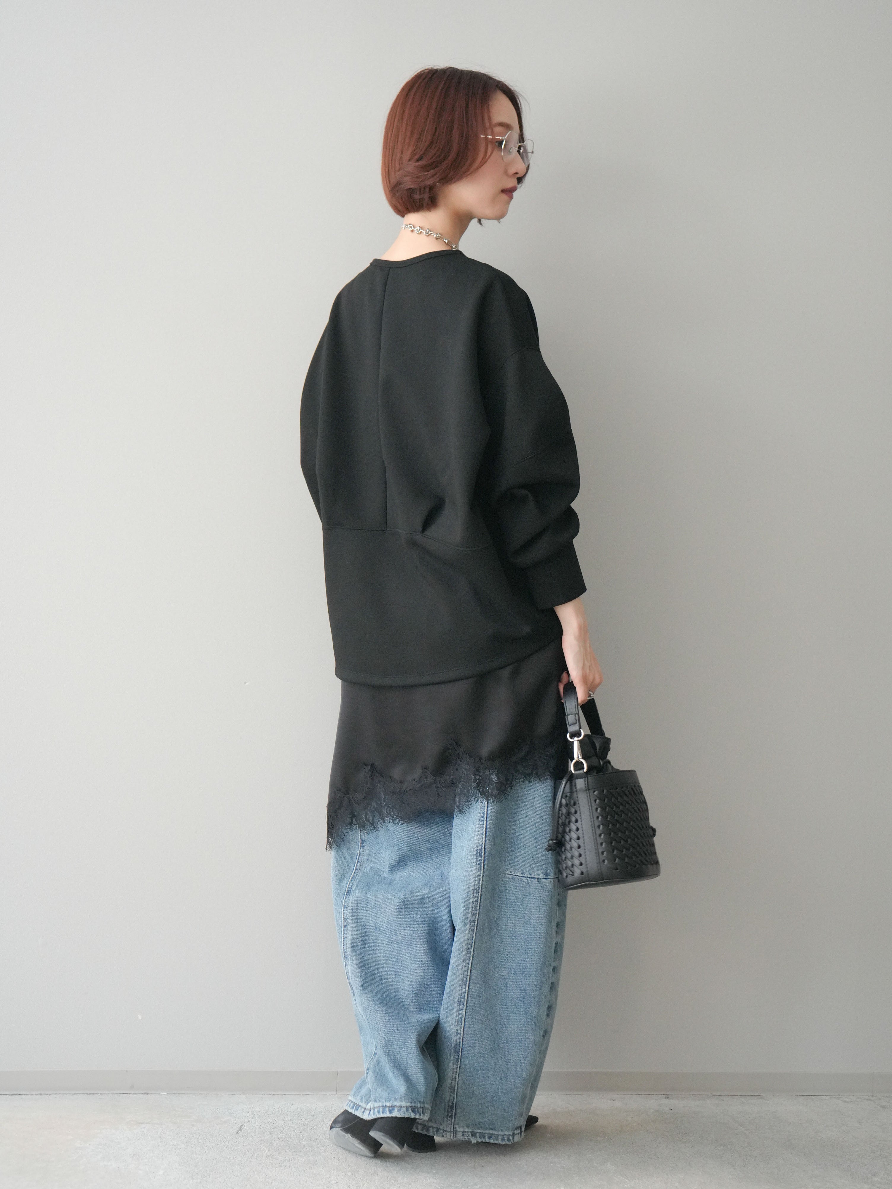 SET]ライトポンチコクーンプルオーバー+アシンメトリーサテンレース