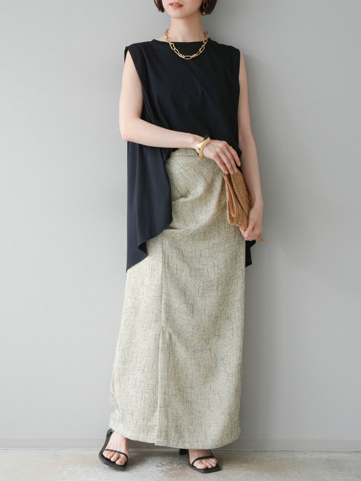 [予約]サマーツイードタックサイドスリットスカート/ベージュ