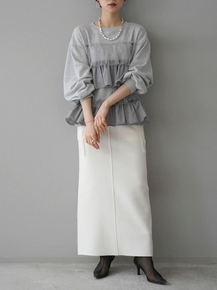 【預訂】口袋設計米蘭羅紋針織裙/Off