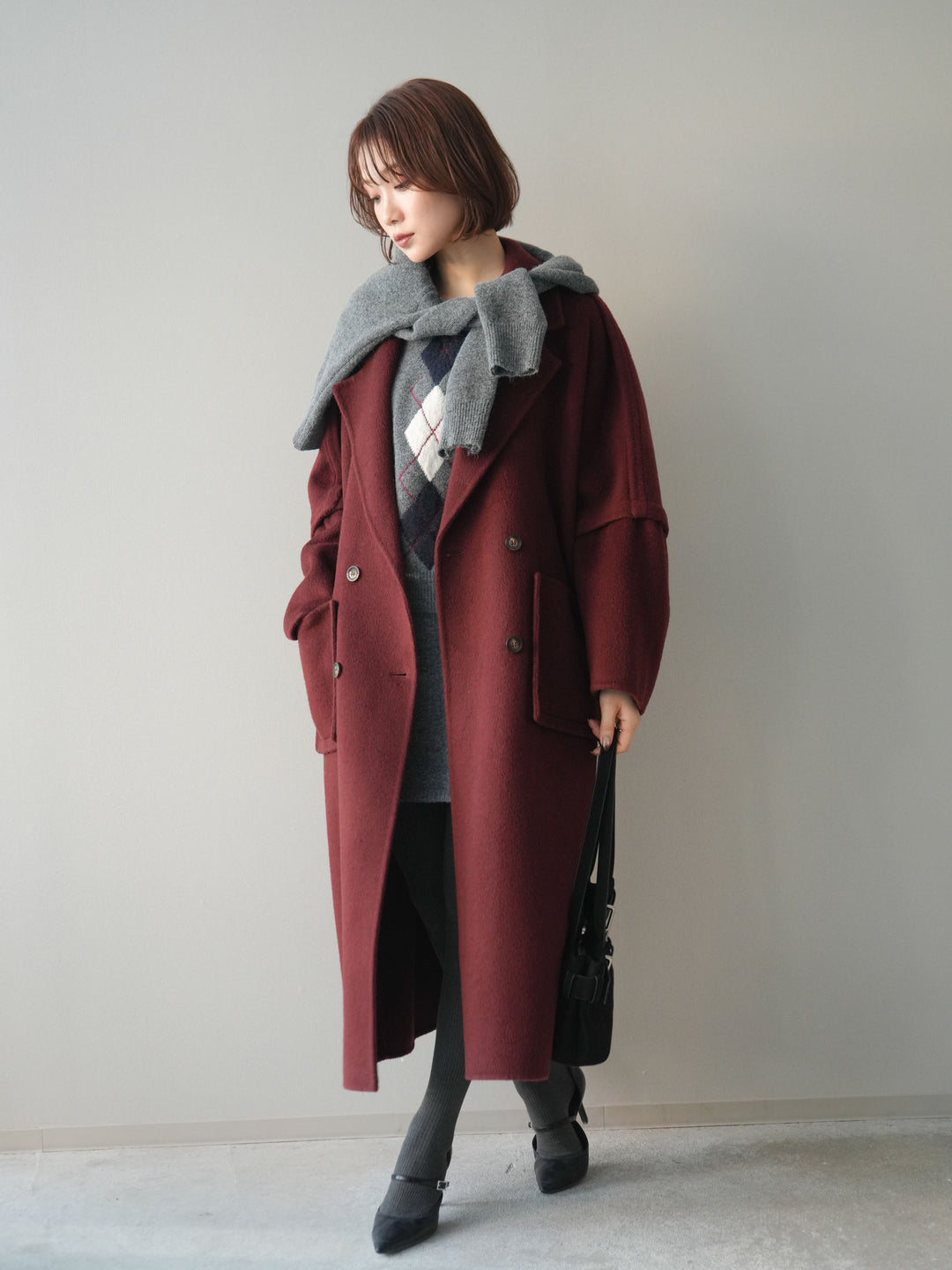 [20%オフ]カシミヤ100%ダブルブレストロングコート/red