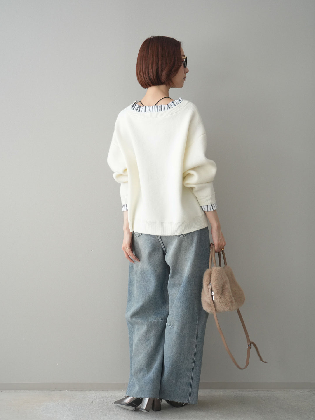 [予約]裏起毛カットオフカーブデニムパンツ/blue