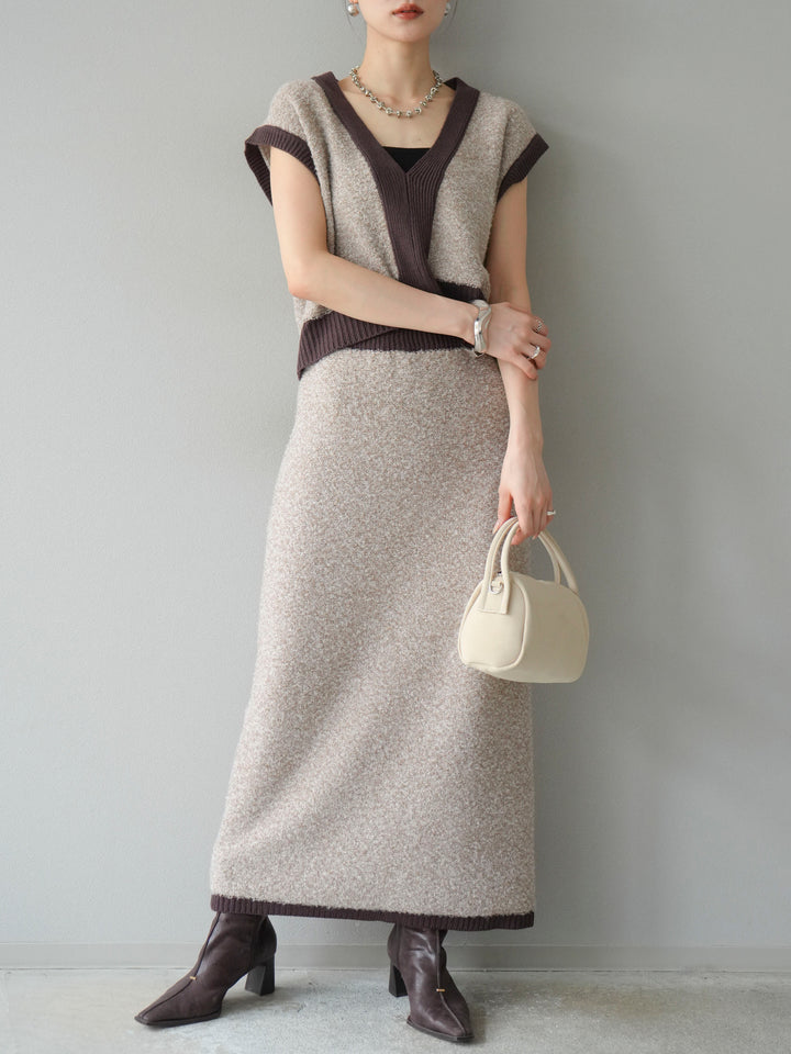 [予約]ブークレバイカラータイトニットスカート/ベージュ