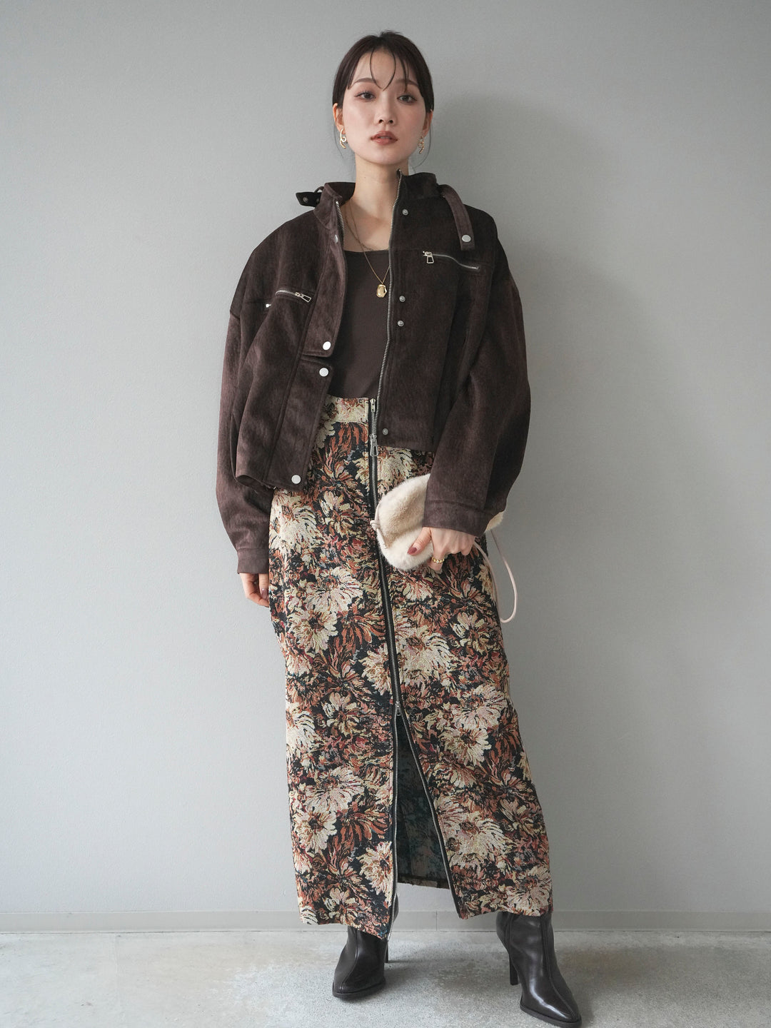 [予約]スエードジップデザインブルゾン/brown