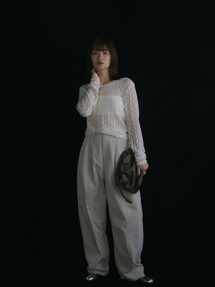 【Allure】[SET]バックラウンドレーストップス+タフタワイドカーブパンツ(2set)