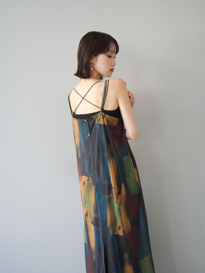 [予約]水彩アートシアーキャミワンピース/チャコール