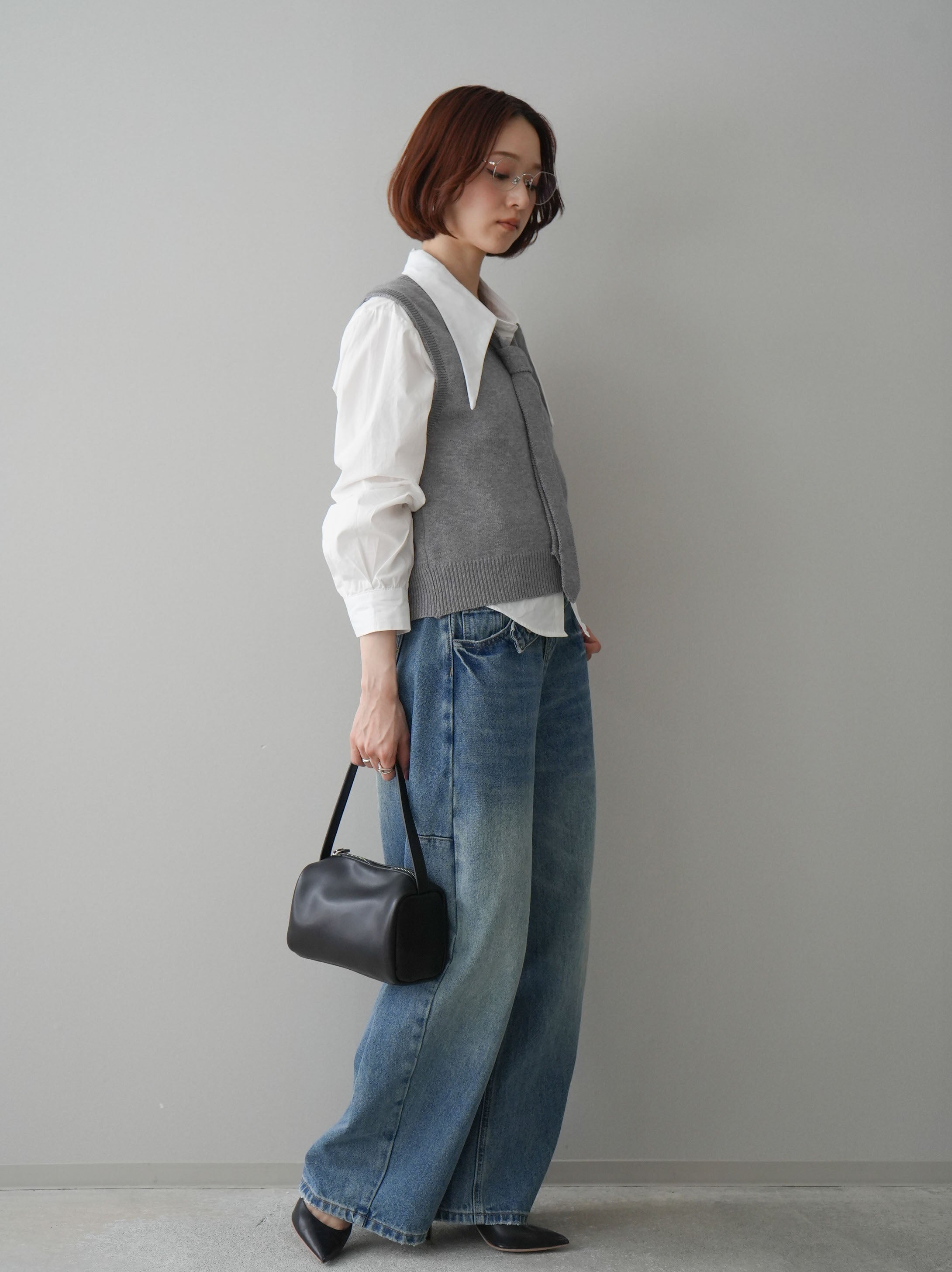 予約]アシメデザインワイドデニムパンツ/blue – Lumier