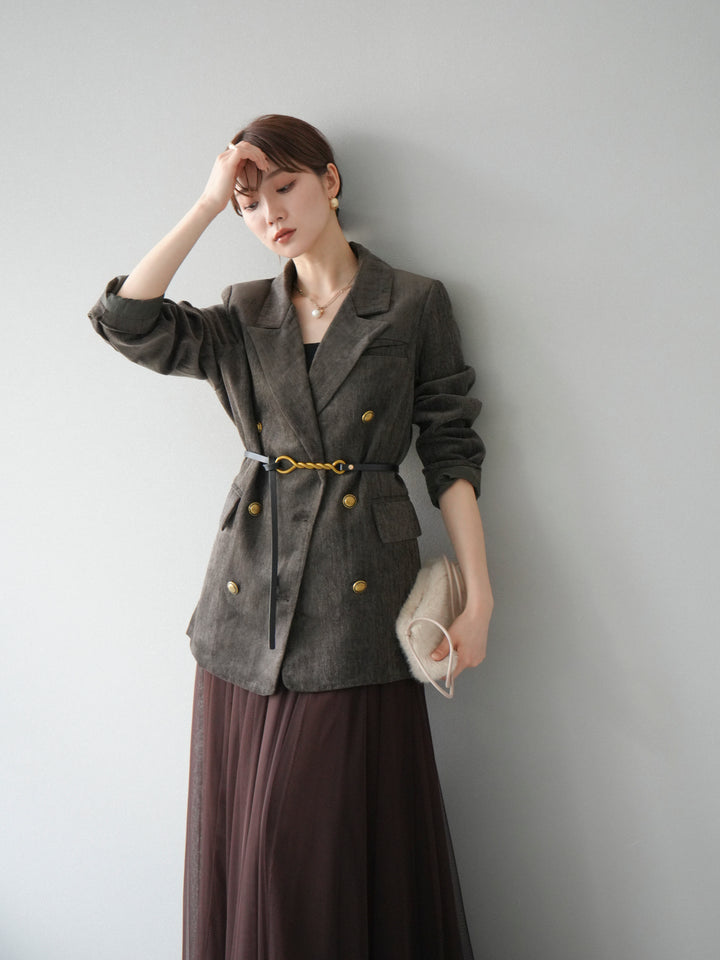 [予約]ベロアダブルジャケット/ブラウン