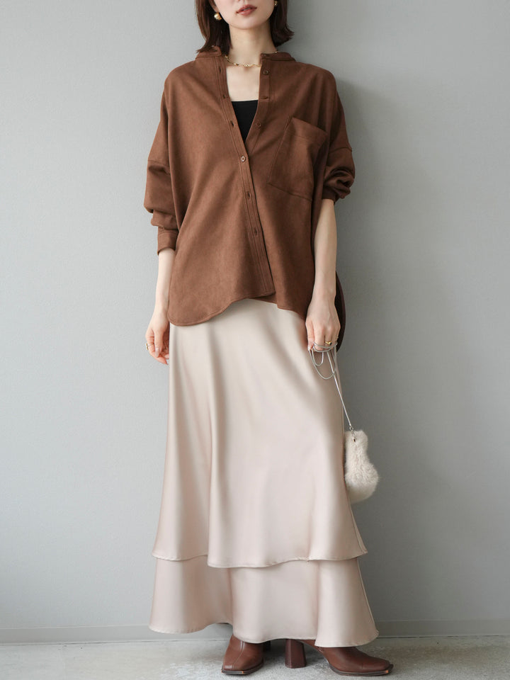 [予約]サテンフリルスカート/ベージュ