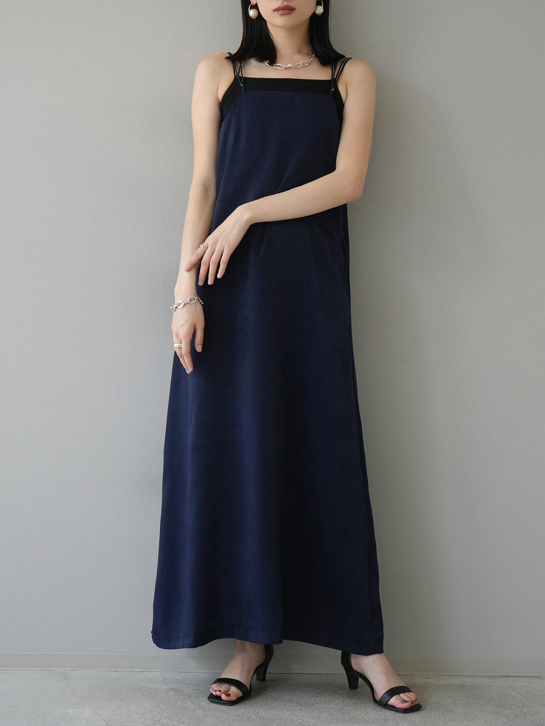 [Pre-order] Vintage Satin Camisole Dress/Navy