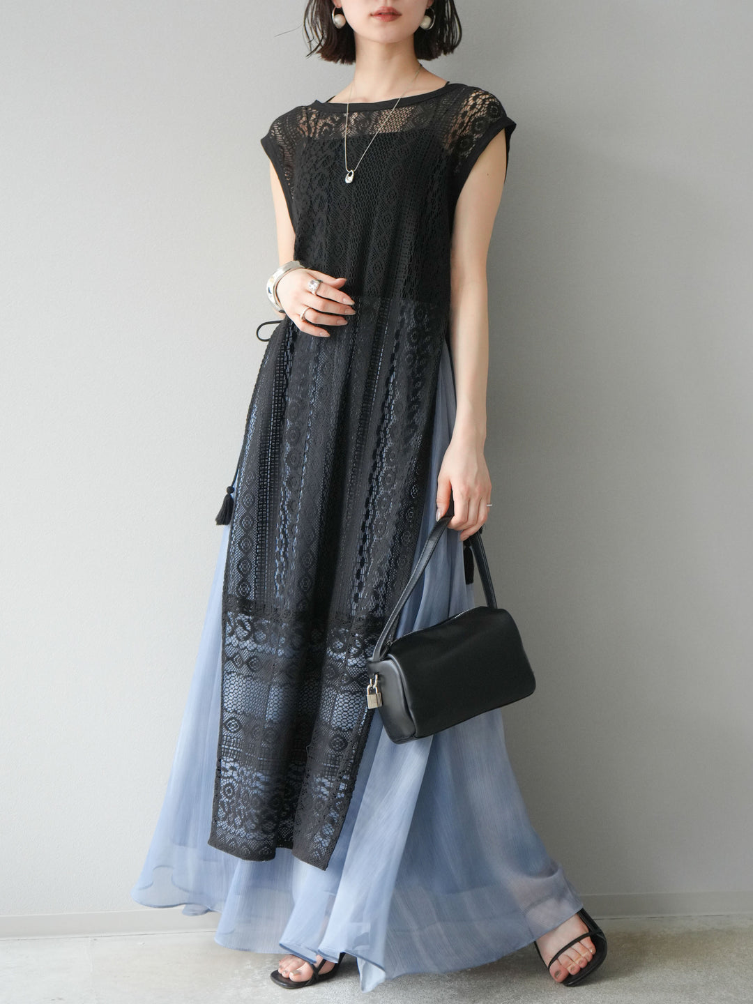 [予約]ニュアンスシアーフレアスカート/ブルー