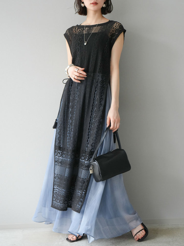 [予約]ニュアンスシアーフレアスカート/ブルー