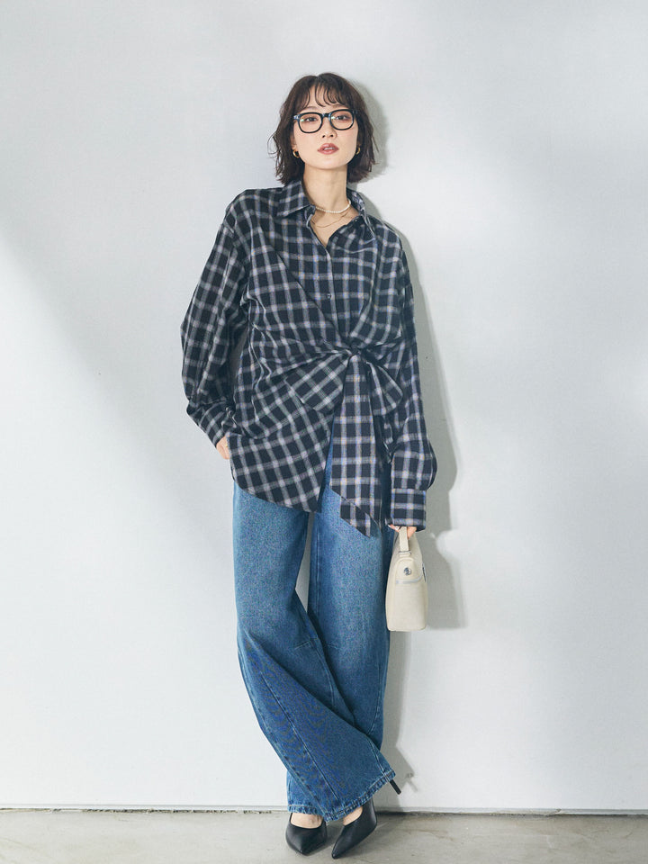 【Allure】[SET]ウエストアシメリボンシャツ+ウエストアシメリボンシャツ(2set)