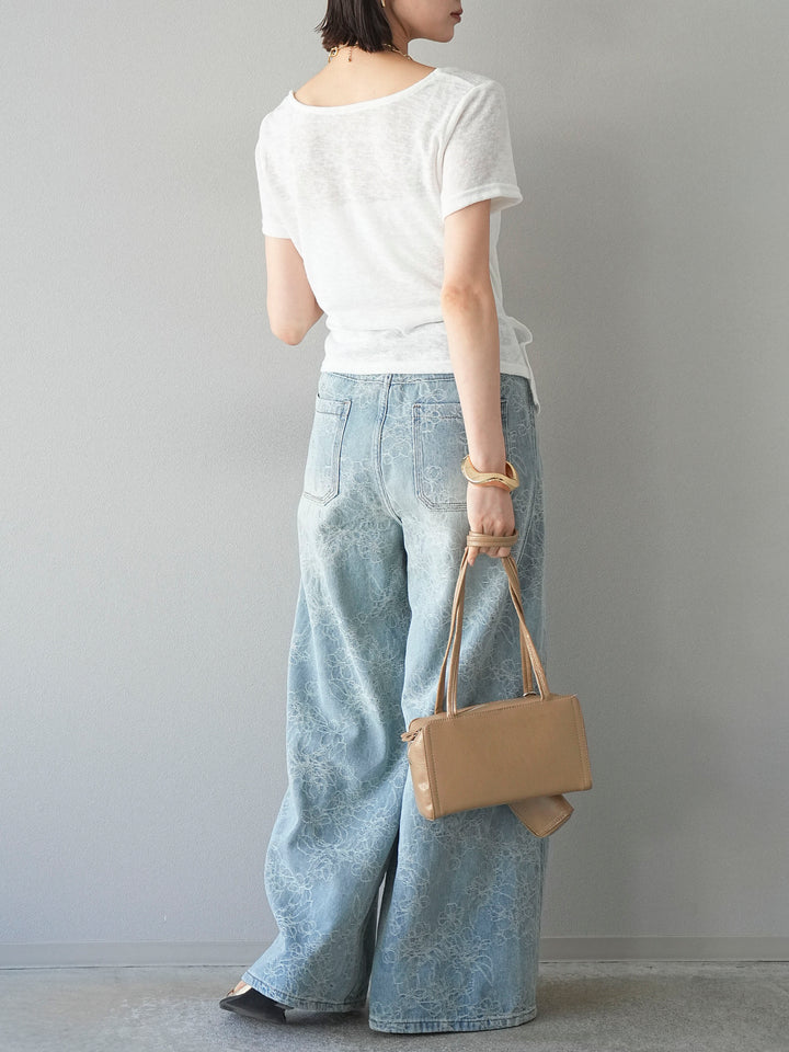 【預購】花提花牛仔寬褲/藍