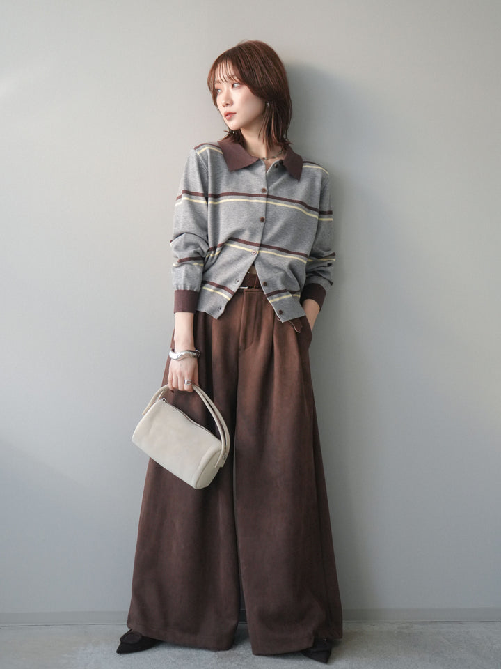 [予約]モチーフベルト付スエードタックワイドパンツ/brown