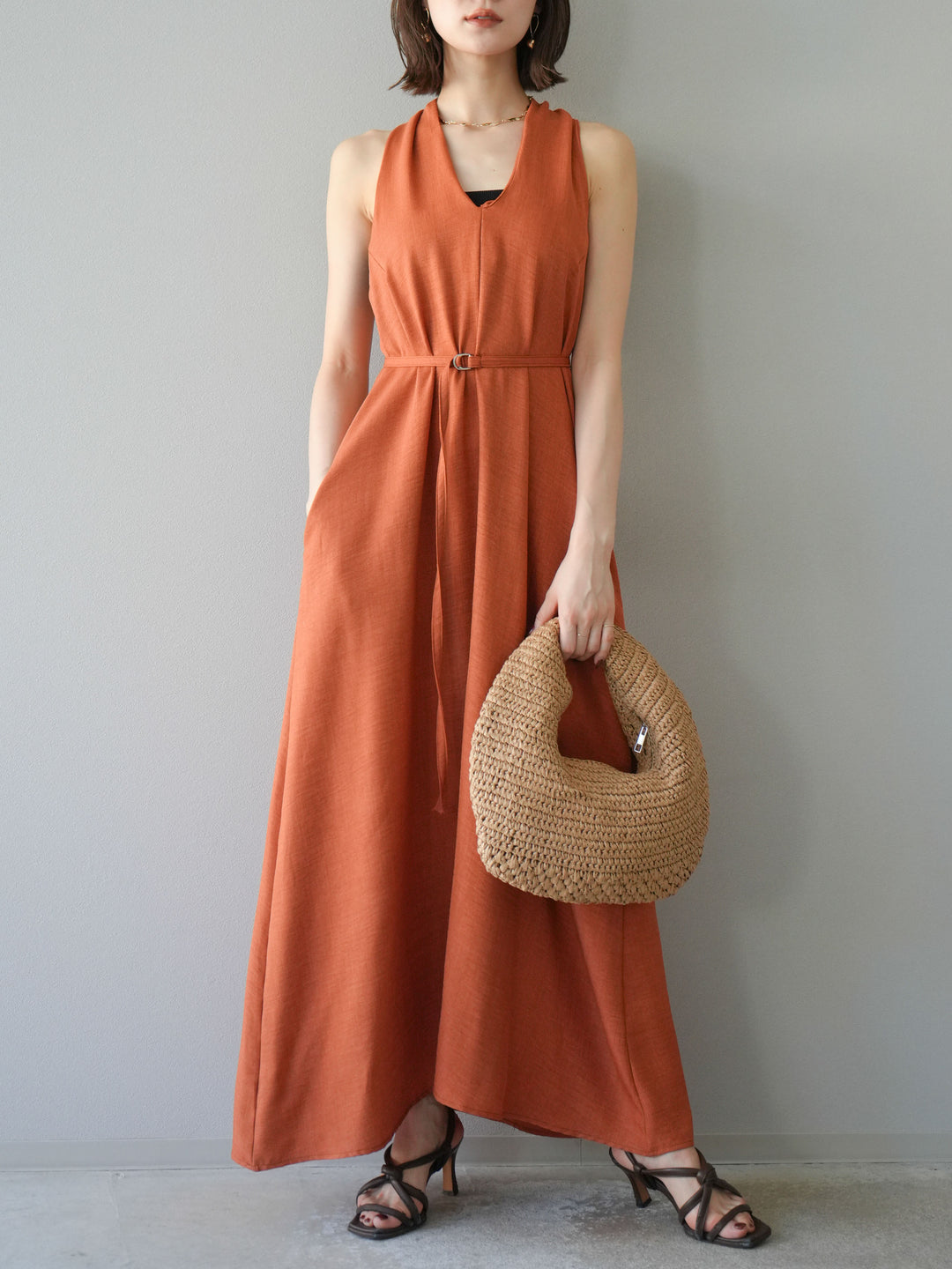 【預購】環形設計不均勻染色洋裝/橘色