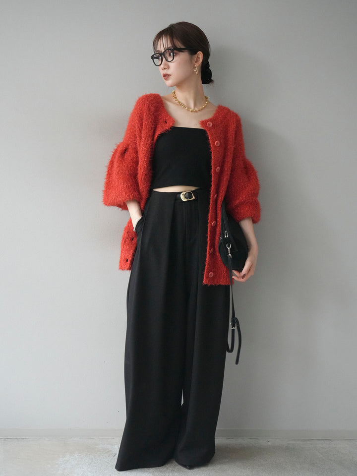 [予約]クルーネックランダムシャギーカーディガン/レッド