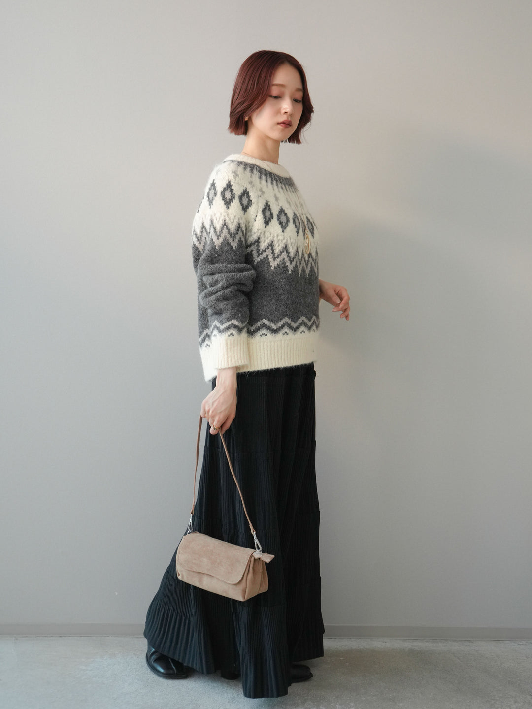 [SET]型押しスエードティアードプリーツスカート+型押しスエードティアードプリーツスカート(2set)