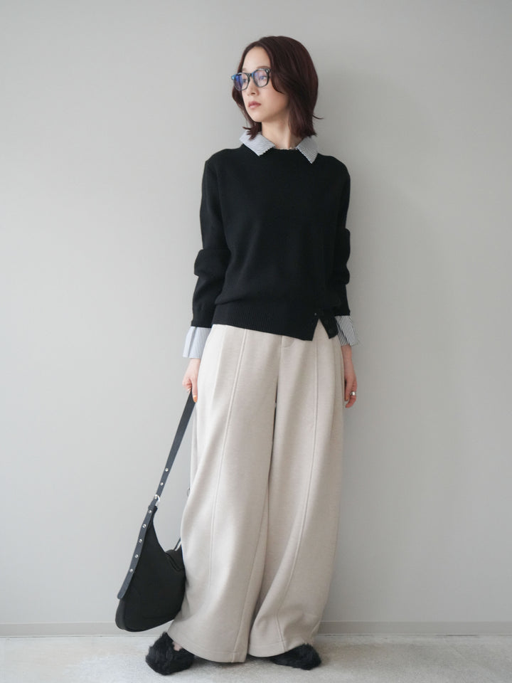 [予約]ベルト付き裏起毛ワイドパンツ/ecru