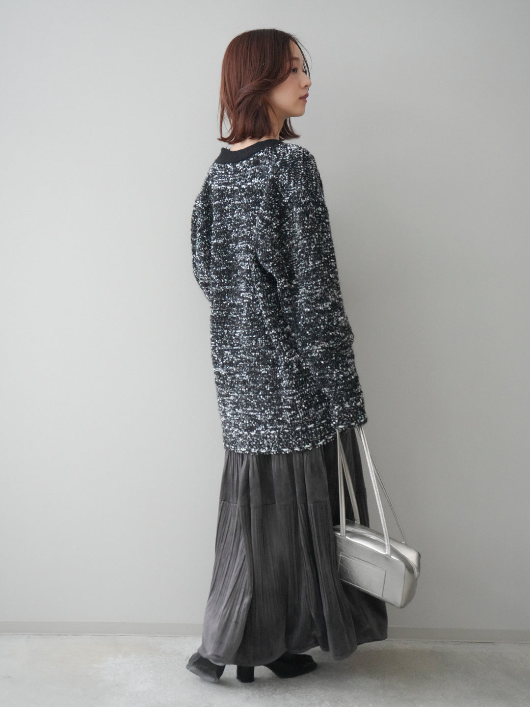 [SET]モールネップニットカーディガン+ベロアティアードワッシャースカート(2set)