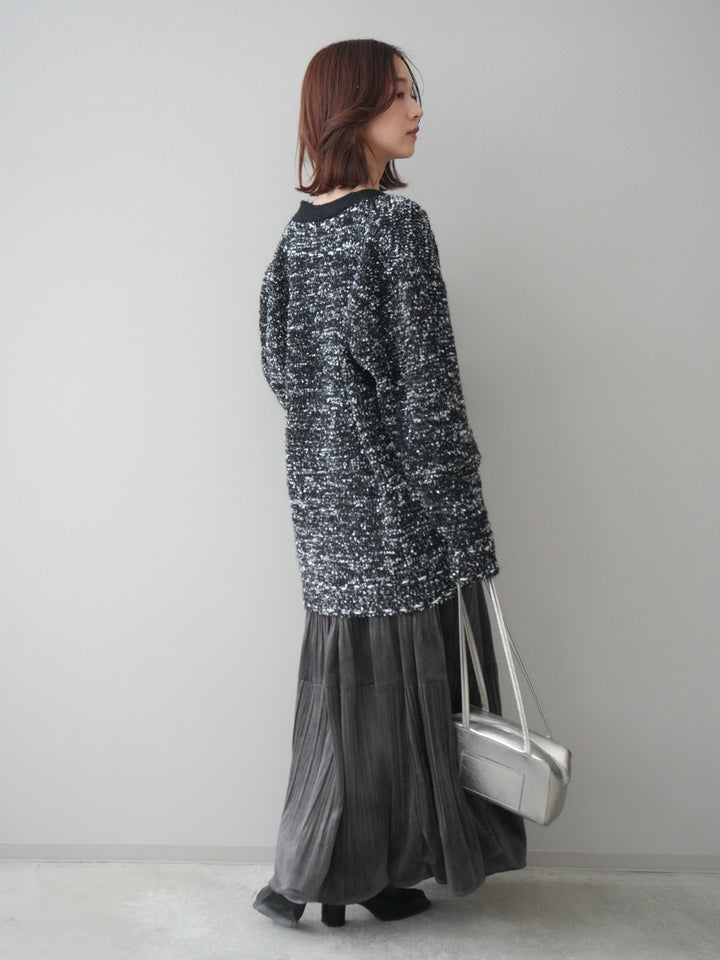 [SET]モールネップニットカーディガン+ベロアティアードワッシャースカート(2set)