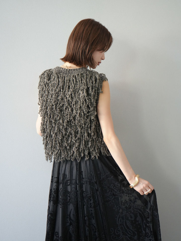 [予約]フリンジループニットベスト/ブラウン