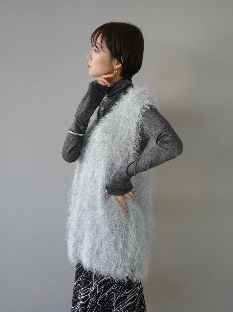 予約]ソフトシャギーVネックニットベスト/ブルー – Lumier