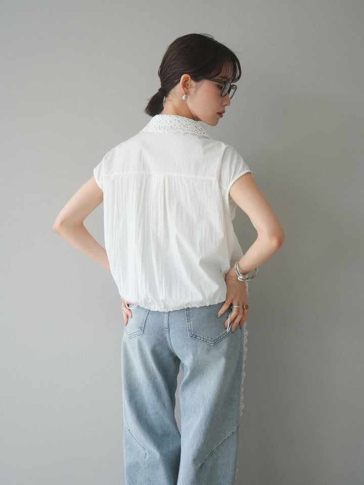 【預購】蕾絲分層抽繩襯衫/白色