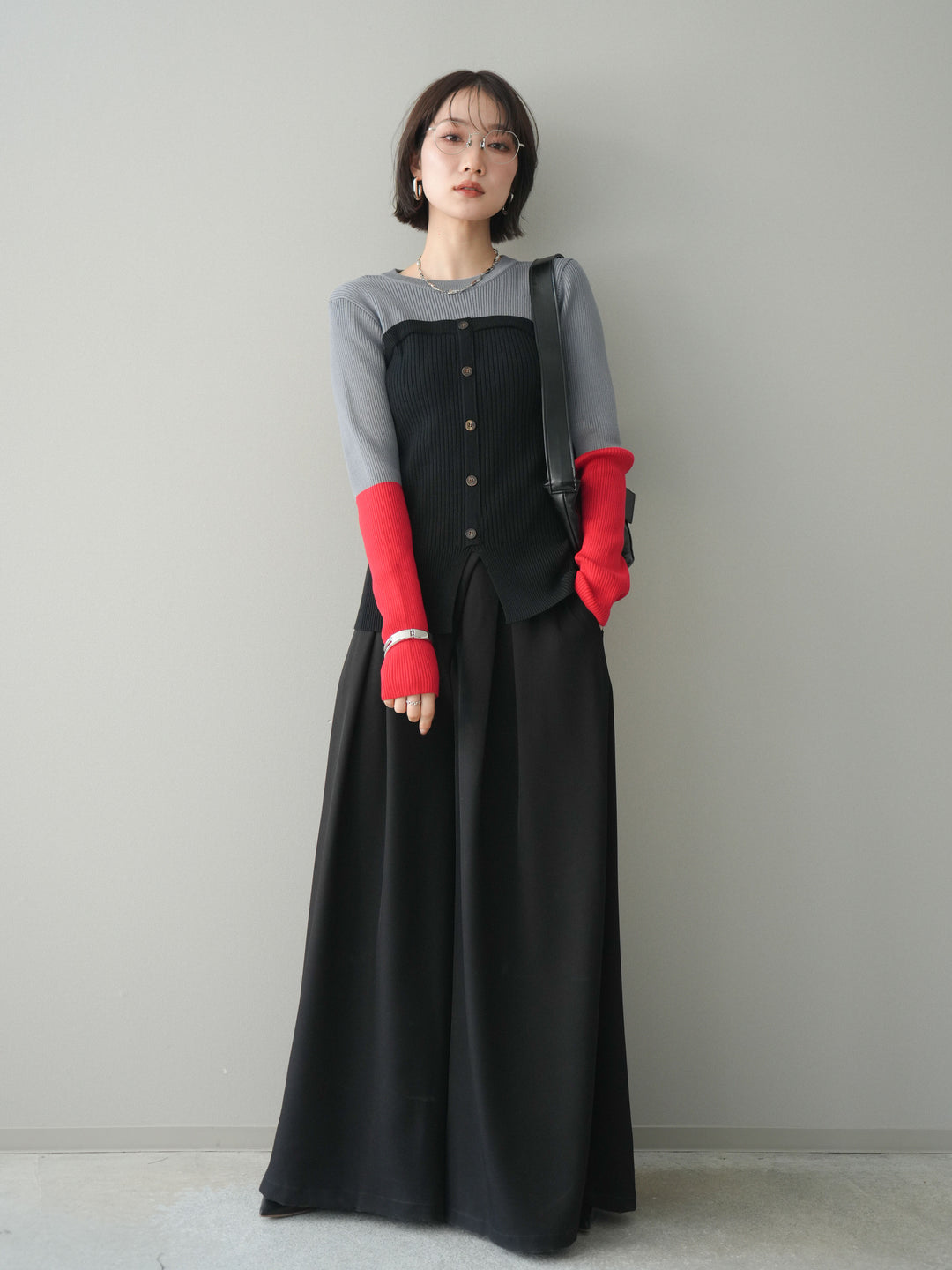 [SET]配色ビスチェドッキングリブニットトップス+選べるアクセセット(2set)