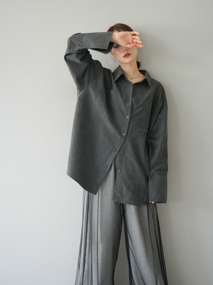 [予約]スエードライクBIGカフスオーバーシャツ/チャコール