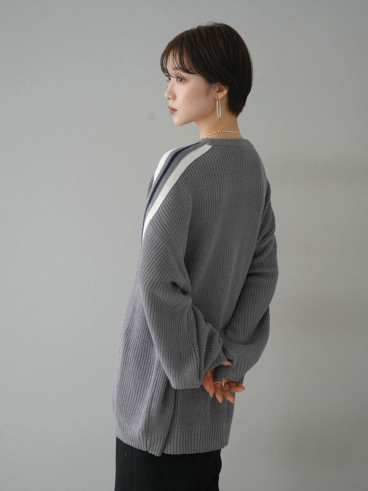 [Pre-order] Line sleeve shoulder rib knit pullover/gray